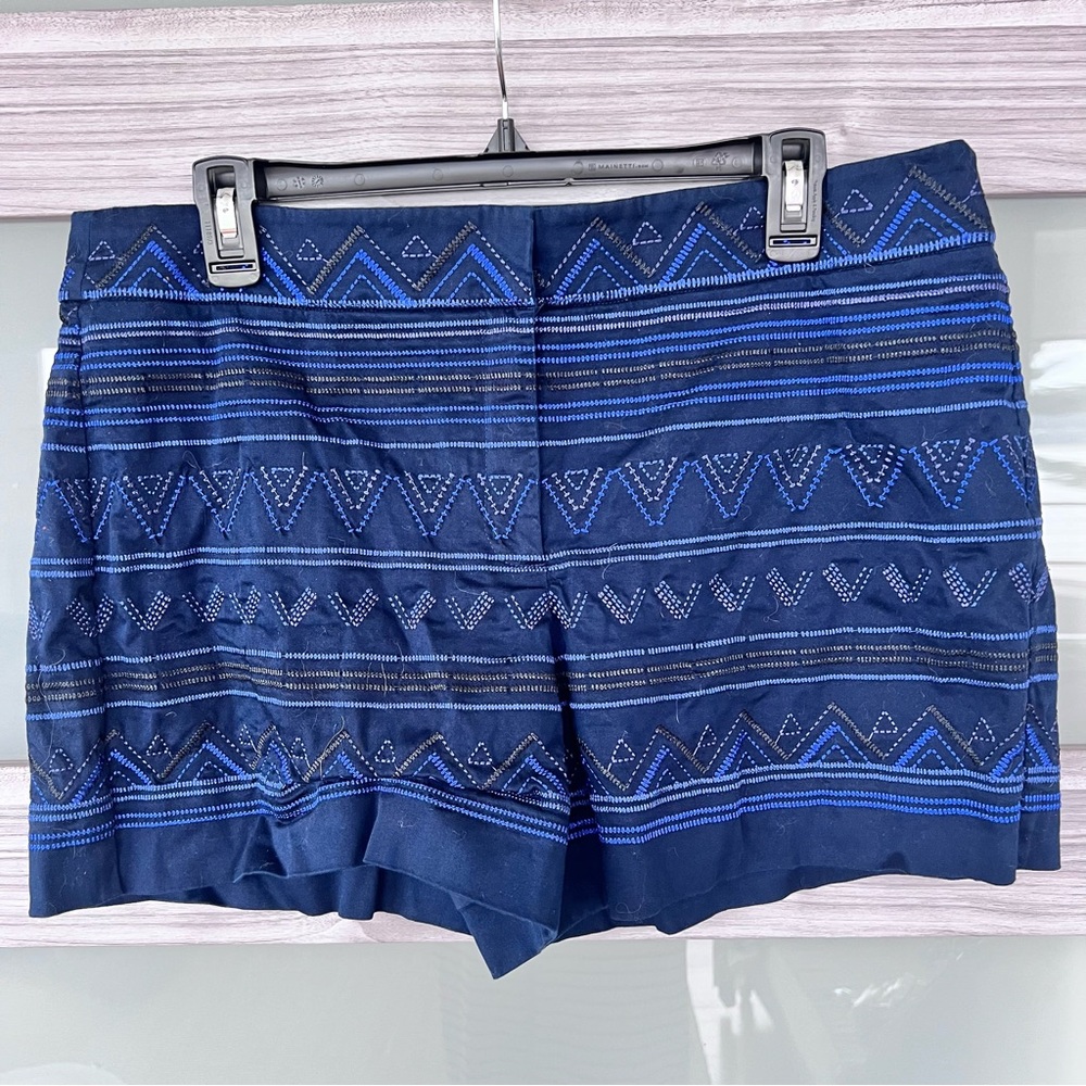 White House Black Market Blue Bermuda Shorts Geometric Pattern